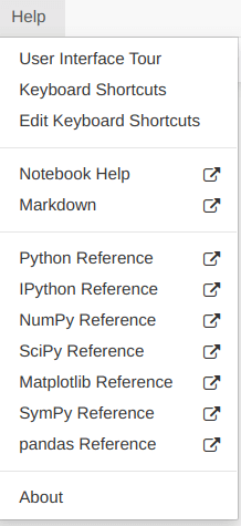 گزینه help در Jupyter notebook
